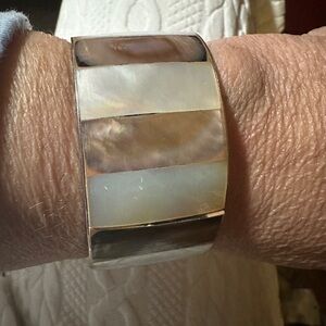 Vintage Silver Mother of Pearl Cuff Bracelet